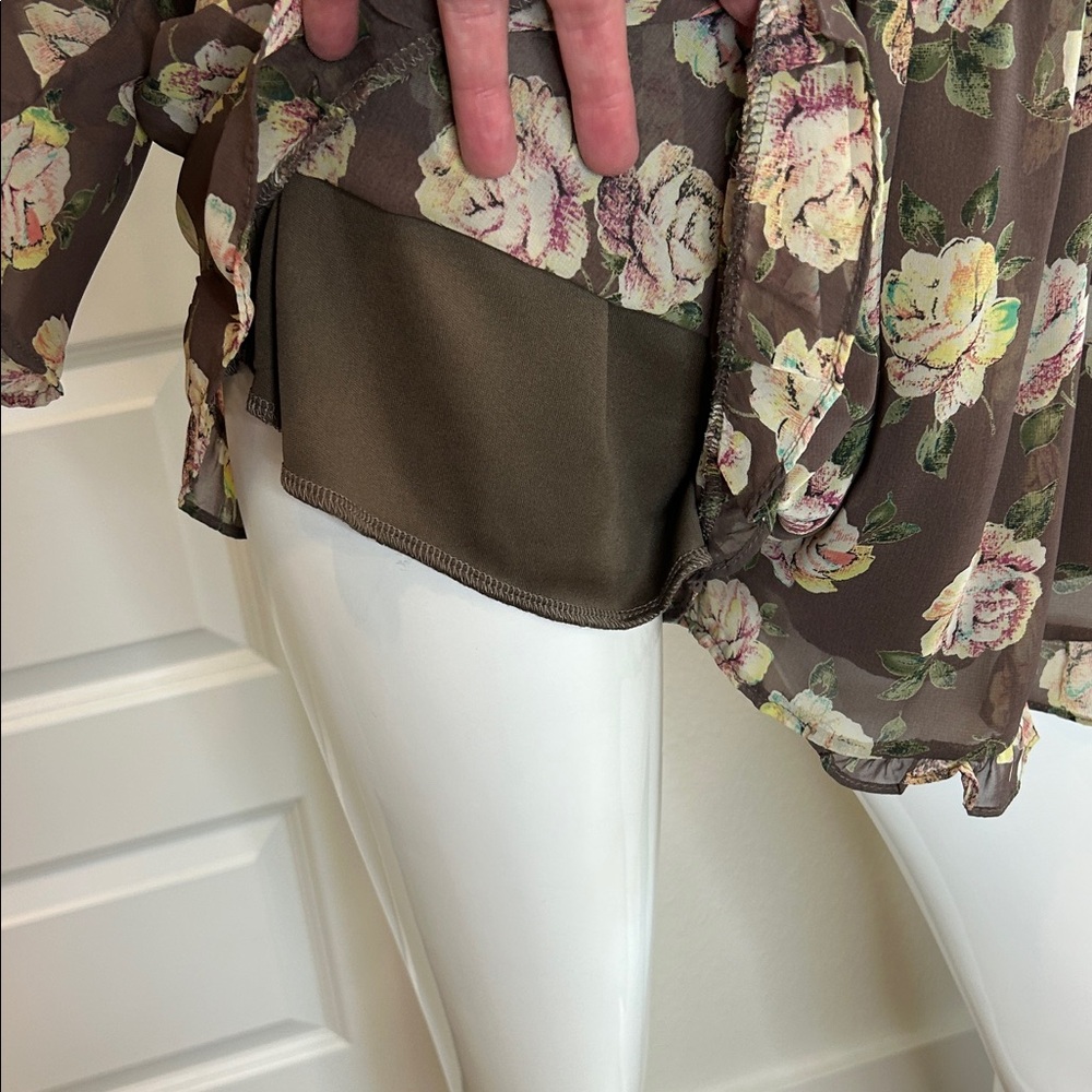 Honey Punch Brown Floral Surplice Long Sleeve Romper - Picture 3 of 11